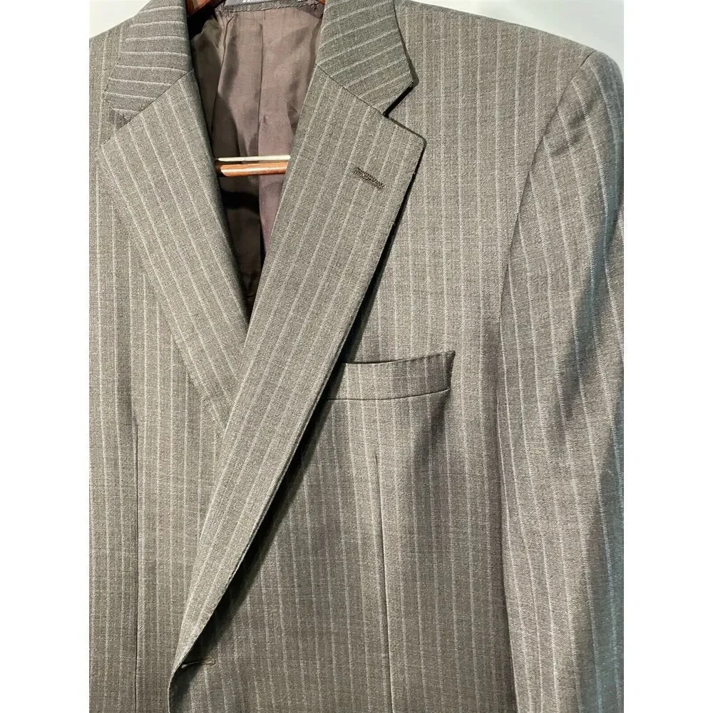 Hickey Freeman 42L Gray Pinstriped Loro Piana Tasmanian Super 130's 2 Btn Blazer_4